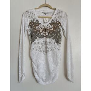 White and Grey Cabi Y2K Fairy Grunge Sheer Long Sleeve Shirt M